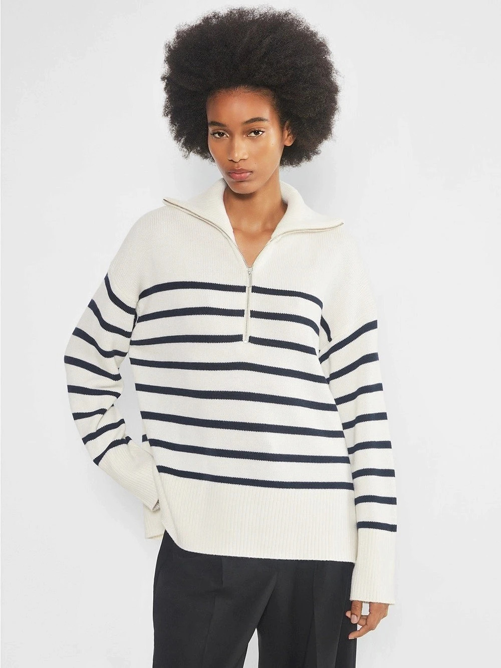 Aritzia Babaton Striped Half-Zip White & Blue